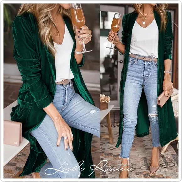 Black Long Sleeve Open Front Coat