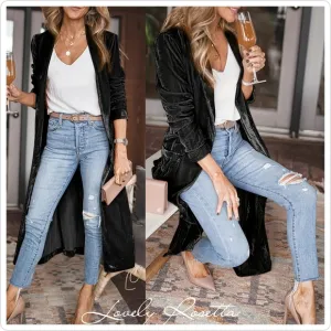 Black Long Sleeve Open Front Coat