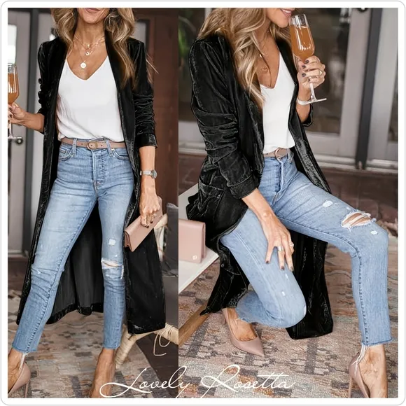 Black Long Sleeve Open Front Coat