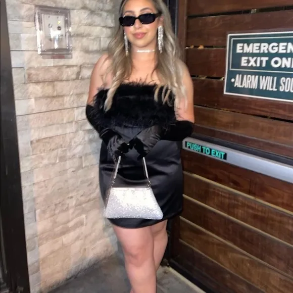 Black Marisa Feather mini dress