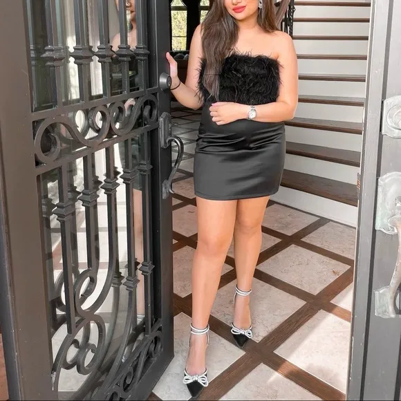 Black Marisa Feather mini dress