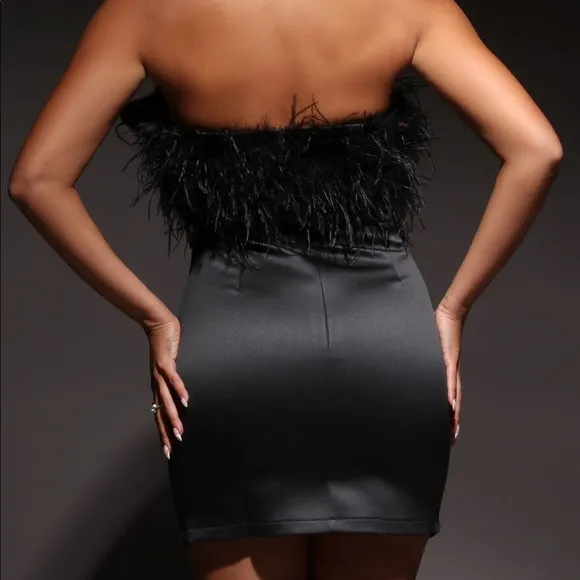Black Marisa Feather mini dress