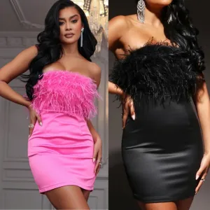 Black Marisa Feather mini dress