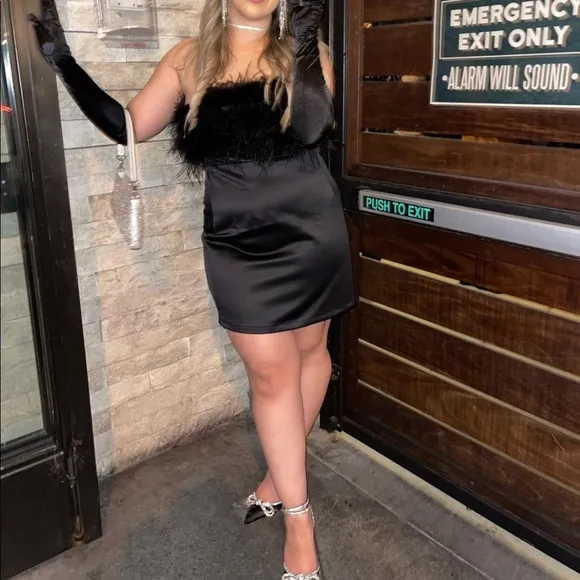 Black Marisa Feather mini dress