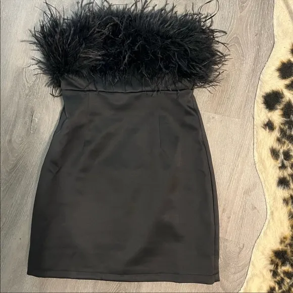Black Marisa Feather mini dress