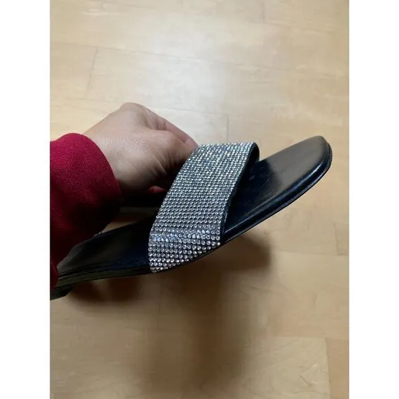 BLACK Suede Studio Women's slides &quot;Alexandra&quot; sandals  flats stones