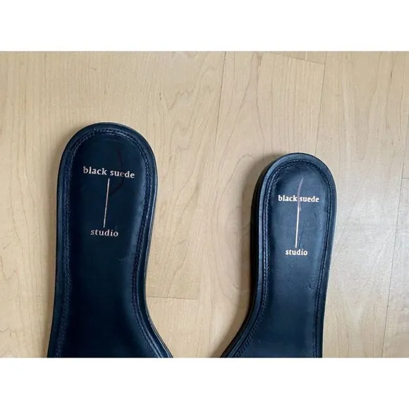 BLACK Suede Studio Women's slides &quot;Alexandra&quot; sandals  flats stones
