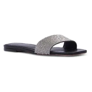 BLACK Suede Studio Women's slides &quot;Alexandra&quot; sandals  flats stones