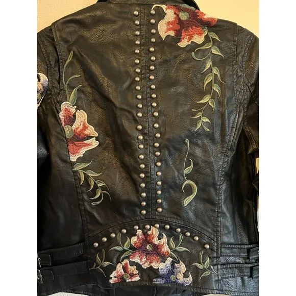 BLANK NYC Moto Vegan Leather Embroidered Floral BRAND NEW in Polybag