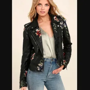 BLANK NYC Moto Vegan Leather Embroidered Floral BRAND NEW in Polybag