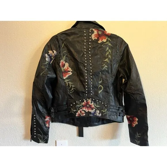 BLANK NYC Moto Vegan Leather Embroidered Floral BRAND NEW in Polybag