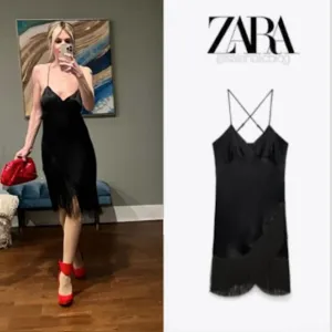 BLOGGER'S FAVE! Zara Black Fringe Mini Slip Dress NWT