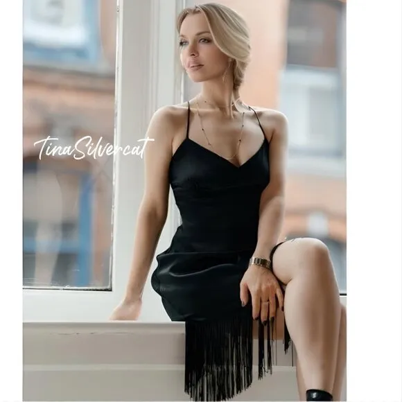 BLOGGER'S FAVE! Zara Black Fringe Mini Slip Dress NWT