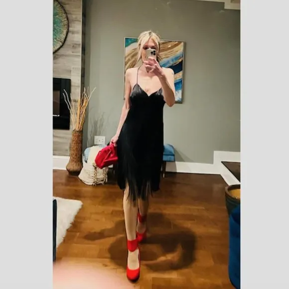 BLOGGER'S FAVE! Zara Black Fringe Mini Slip Dress NWT