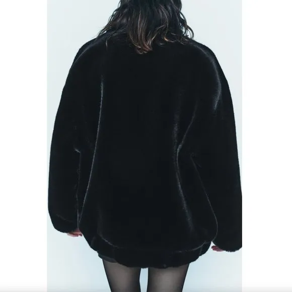 BLOGGER'S FAVE! Zara Faux Fur Coat Black NWT