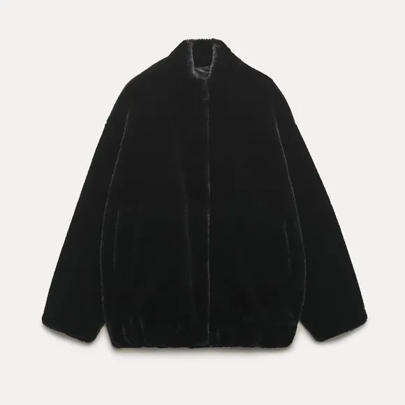 BLOGGER'S FAVE! Zara Faux Fur Coat Black NWT