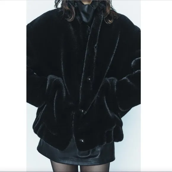 BLOGGER'S FAVE! Zara Faux Fur Coat Black NWT