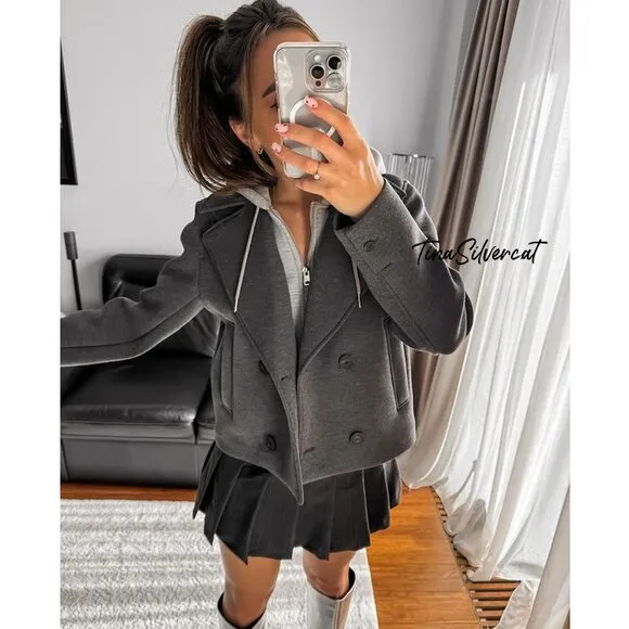BLOGGER'S FAVE! Zara Hooded Cropped Jacket Gray NWT