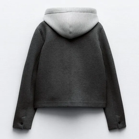 BLOGGER'S FAVE! Zara Hooded Cropped Jacket Gray NWT