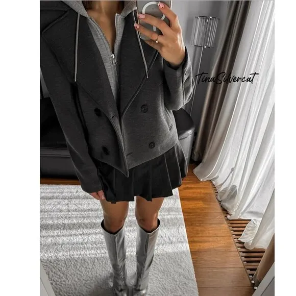 BLOGGER'S FAVE! Zara Hooded Cropped Jacket Gray NWT
