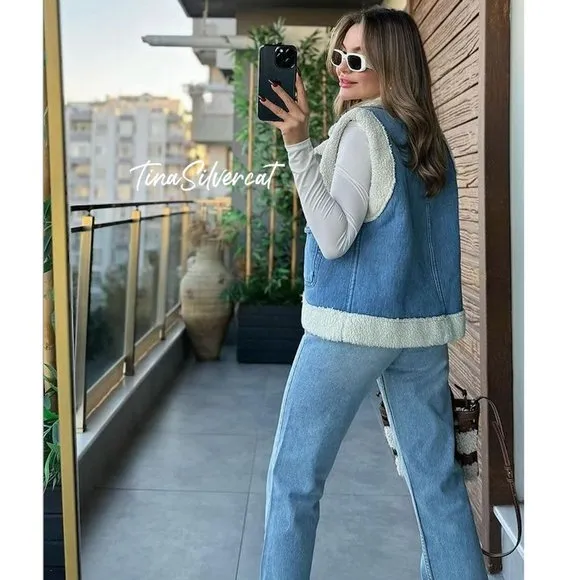 BLOGGER'S FAVE! Zara Indigo Double Faced Vest Jacket NWT