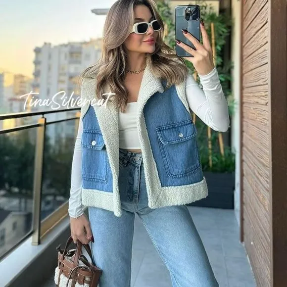 BLOGGER'S FAVE! Zara Indigo Double Faced Vest Jacket NWT