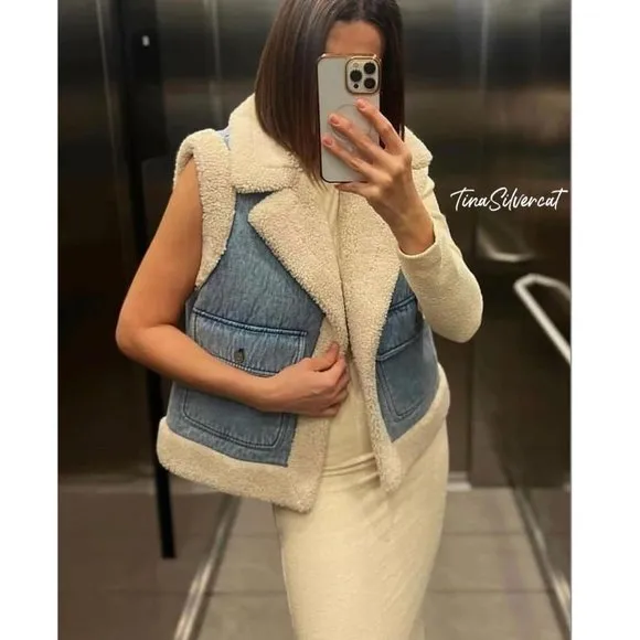 BLOGGER'S FAVE! Zara Indigo Double Faced Vest Jacket NWT
