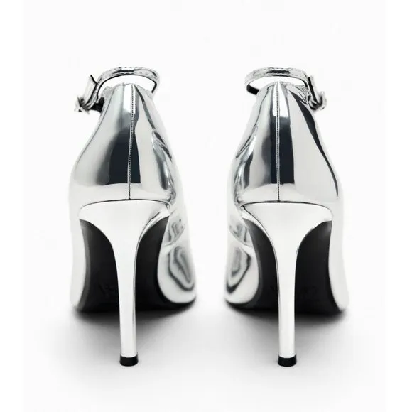 BLOGGER'S FAVE! Zara Metallic High Heels Silver NWT