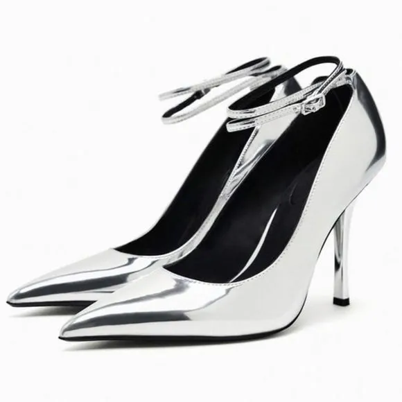 BLOGGER'S FAVE! Zara Metallic High Heels Silver NWT