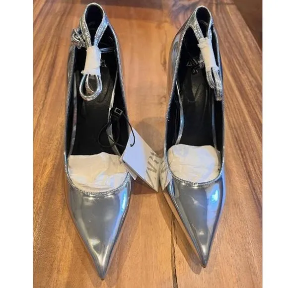 BLOGGER'S FAVE! Zara Metallic High Heels Silver NWT