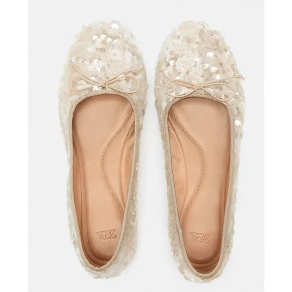 BLOGGER'S FAVE! Zara Sequin Ballet Flats Off White NWT