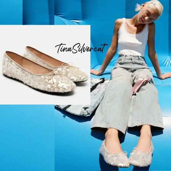 BLOGGER'S FAVE! Zara Sequin Ballet Flats Off White NWT