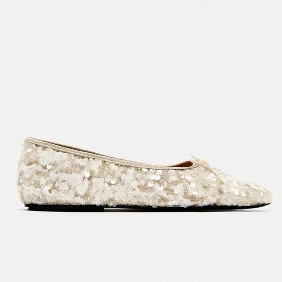 BLOGGER'S FAVE! Zara Sequin Ballet Flats Off White NWT