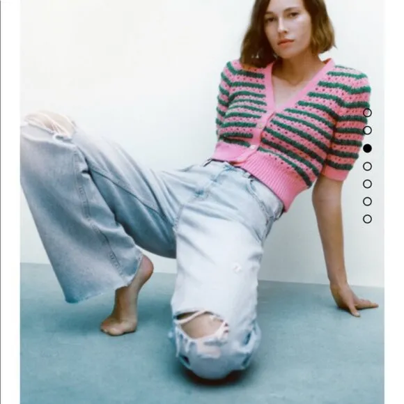 BLOGGER'S FAVE! Zara Striped Knit Jacket Button Up Sweater Pink Green NWT