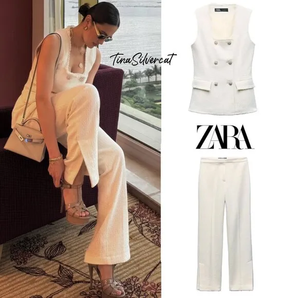 BLOGGER'S FAVE! Zara Textured Metallic Thread Vest Ecru NWT