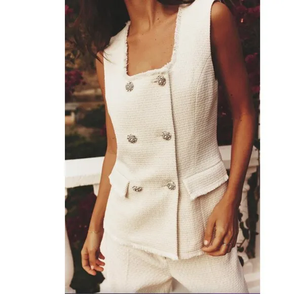 BLOGGER'S FAVE! Zara Textured Metallic Thread Vest Ecru NWT