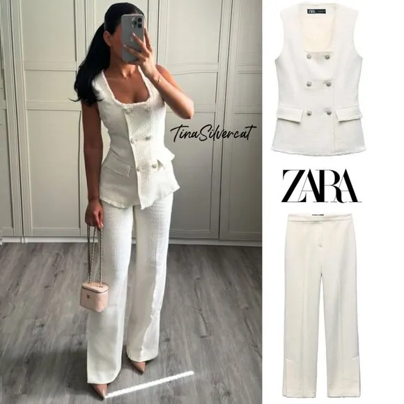 BLOGGER'S FAVE! Zara Textured Metallic Thread Vest Ecru NWT