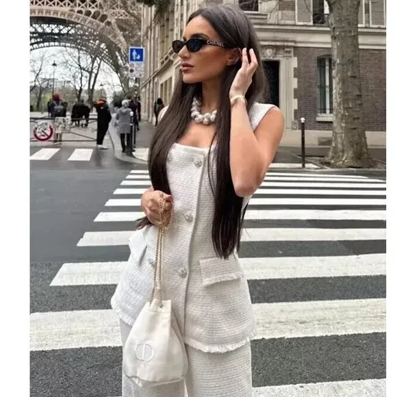 BLOGGER'S FAVE! Zara Textured Metallic Thread Vest Ecru NWT