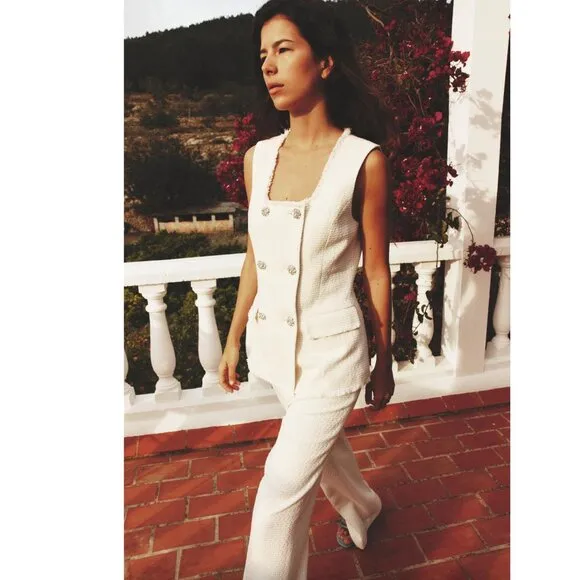 BLOGGER'S FAVE! Zara Textured Metallic Thread Vest Ecru NWT