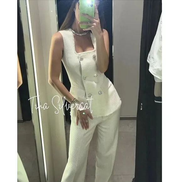 BLOGGER'S FAVE! Zara Textured Metallic Thread Vest Ecru NWT
