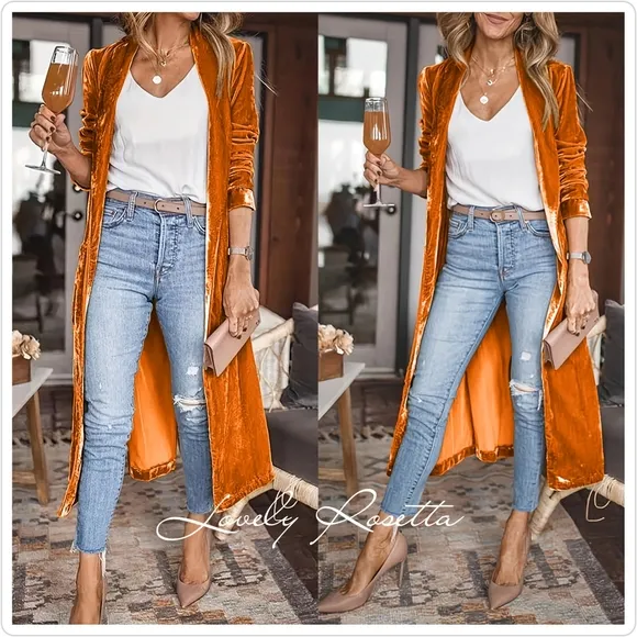 Blue Open Front Long Sleeve Coat