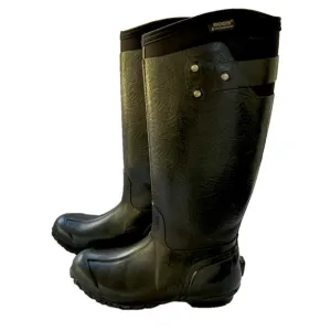 BOGS Rider Emboss Tall Black Waterproof Boots Size 9 Pull On Muck Boots
