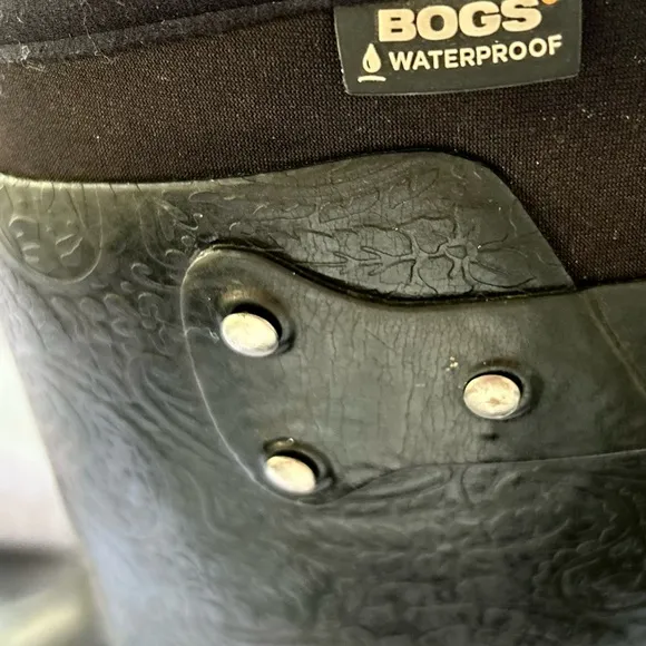 BOGS Rider Emboss Tall Black Waterproof Boots Size 9 Pull On Muck Boots