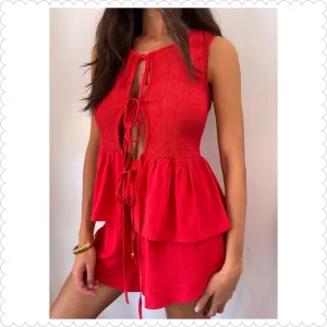 Boho Breeze Red Two-Piece Short Set