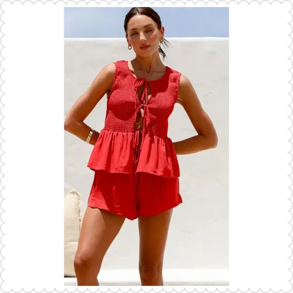 Boho Breeze Red Two-Piece Short Set