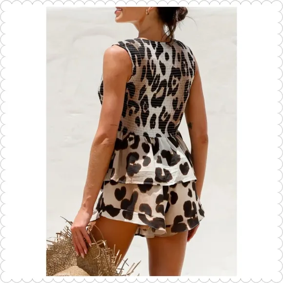 Boho Leopard Print Two-Piece Short Set