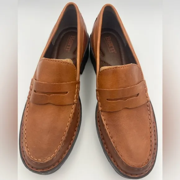 Born Carrera Leather Penny Loafer Lug Soles Brown Women’s Size 8.5M NEW W/Box