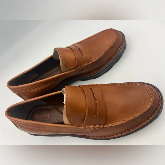 Born Carrera Leather Penny Loafer Lug Soles Brown Women’s Size 8.5M NEW W/Box