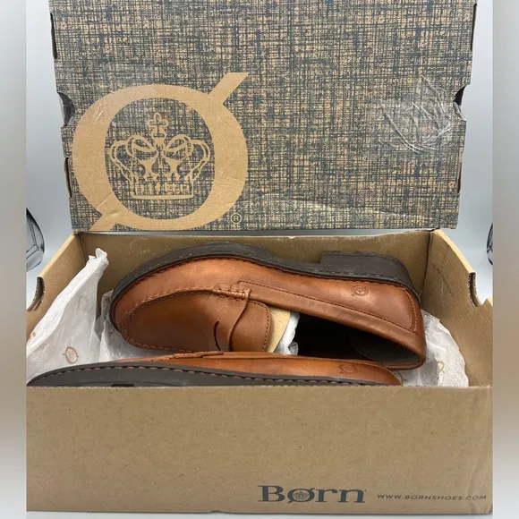 Born Carrera Leather Penny Loafer Lug Soles Brown Women’s Size 8.5M NEW W/Box