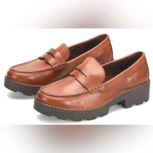 Born Carrera Leather Penny Loafer Lug Soles Brown Women’s Size 8.5M NEW W/Box